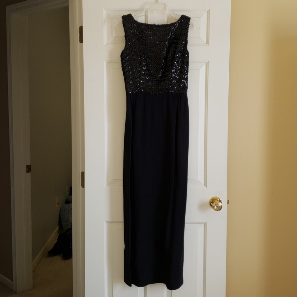 60s Vintage Black Sequin Long Dress Gown